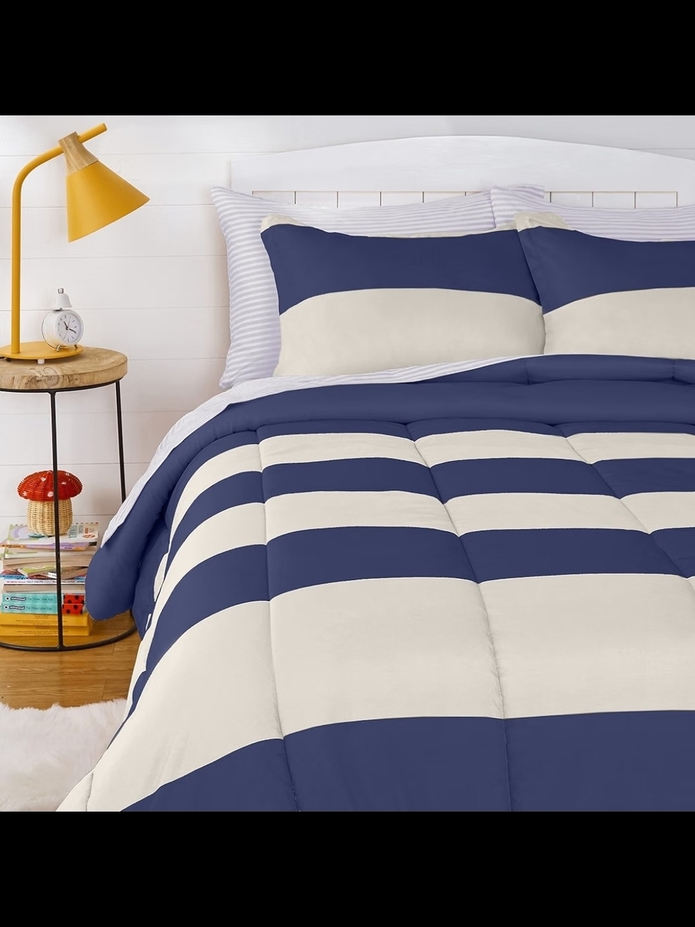 Navy and Cream Striped Comforter Set - Classic Home Bedding 7 PCS